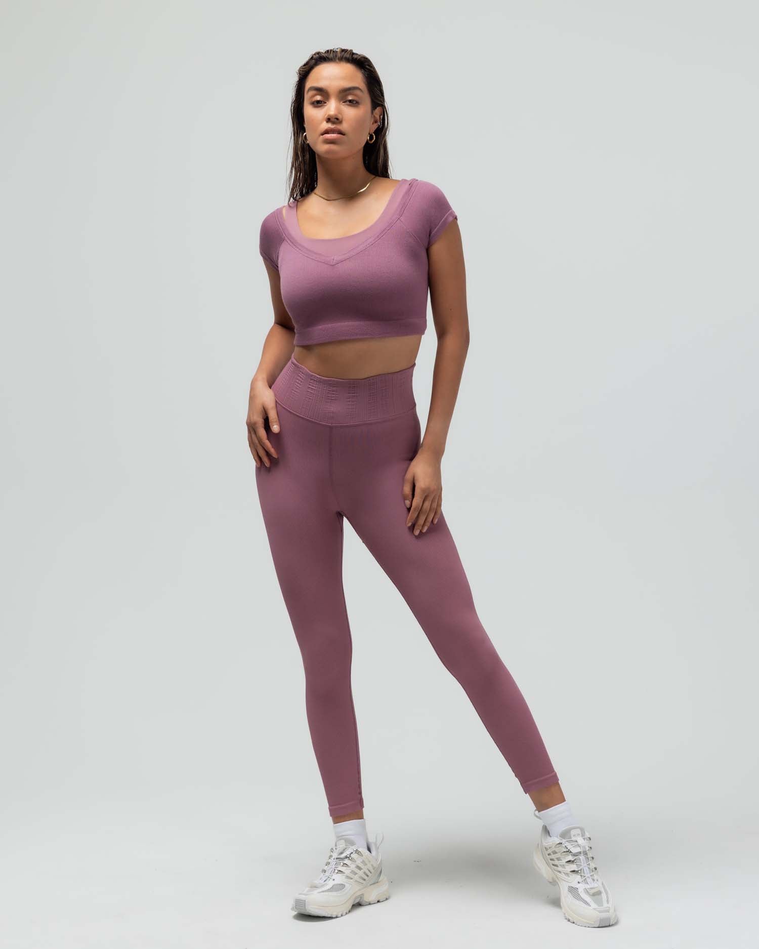 Putting In The Work Ribbed High Waisted Leggings (Mauve)